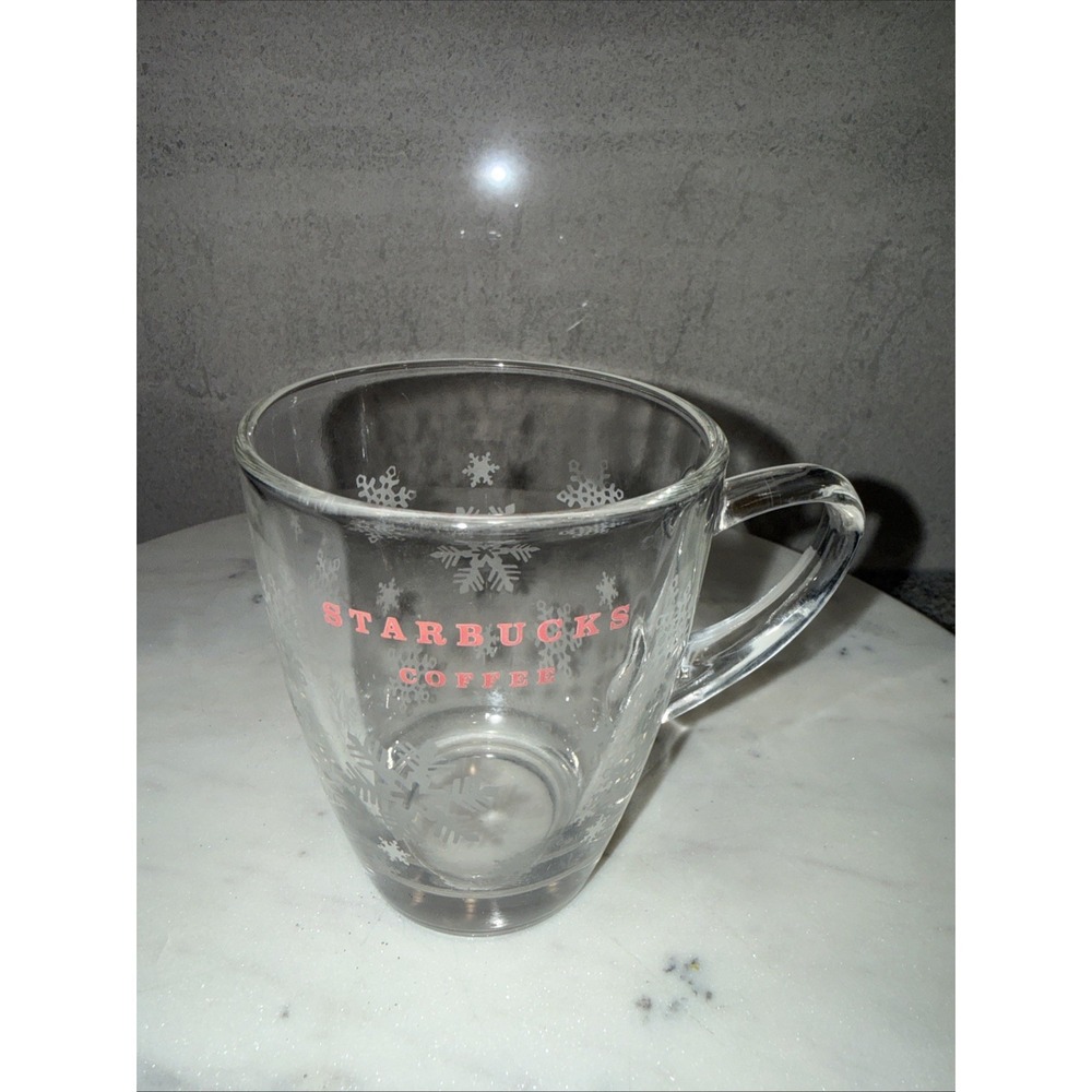 Starbucks Coffee holiday Mug Cup 2007 10 oz clear Glass snowflakes